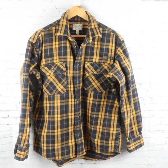 CABELA'S GOLD & BLACK PLAID LONG SLEEVE HEAVY DUTY BUTTON DOWN JACKET SIZE LARGE - Picture 1 of 8